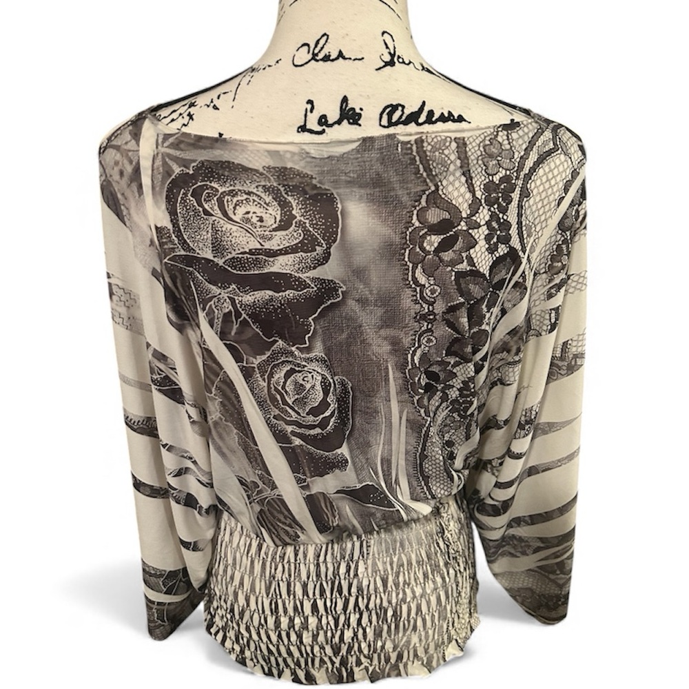 Design Works Rose Print Ruched Blouse - Picture 2 of 5